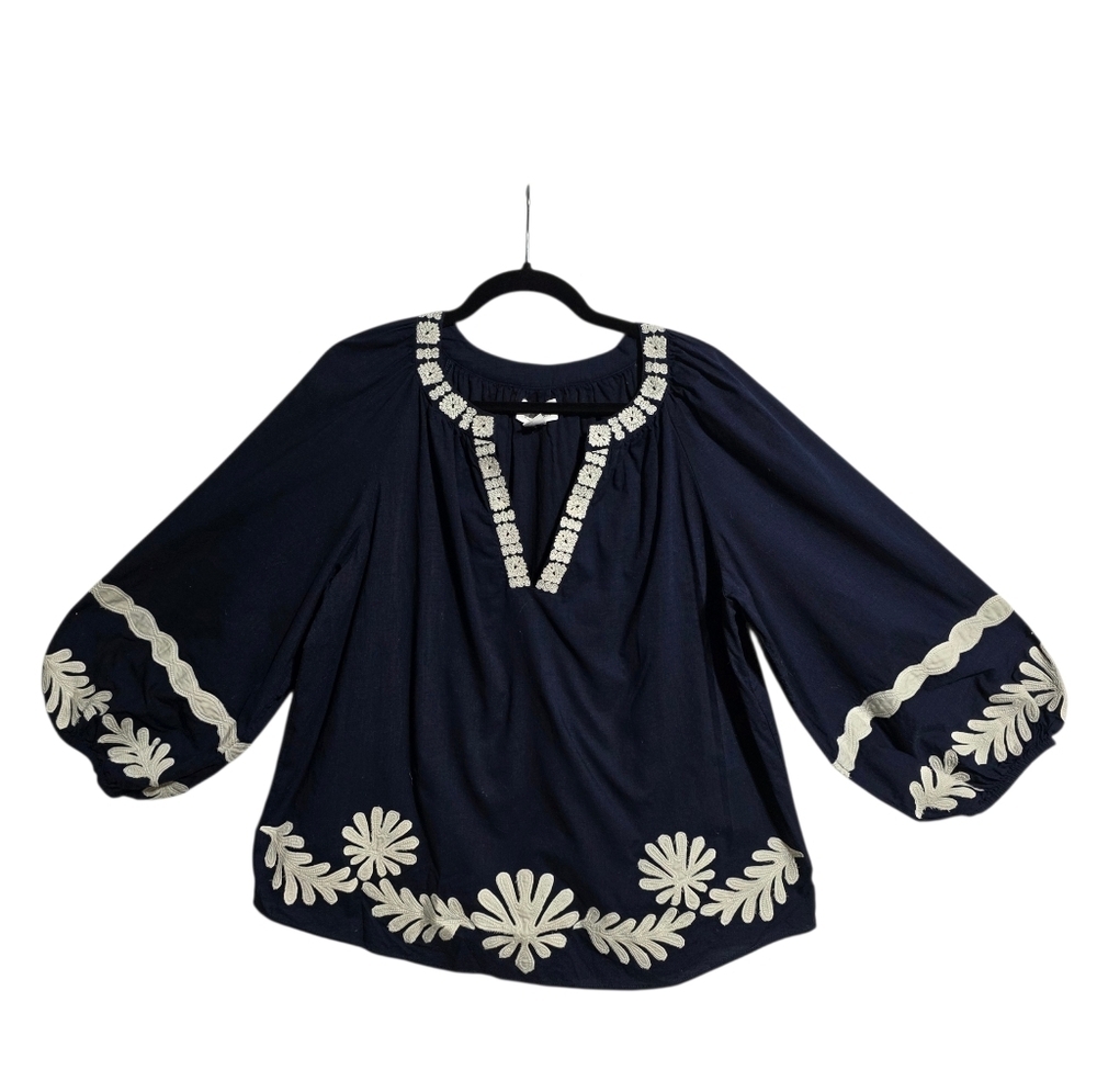 VELVET BY GRAHAM & SPENCER AMY EMBROIDERED NAVY WHITE TOP SZ L - Picture 4 of 11